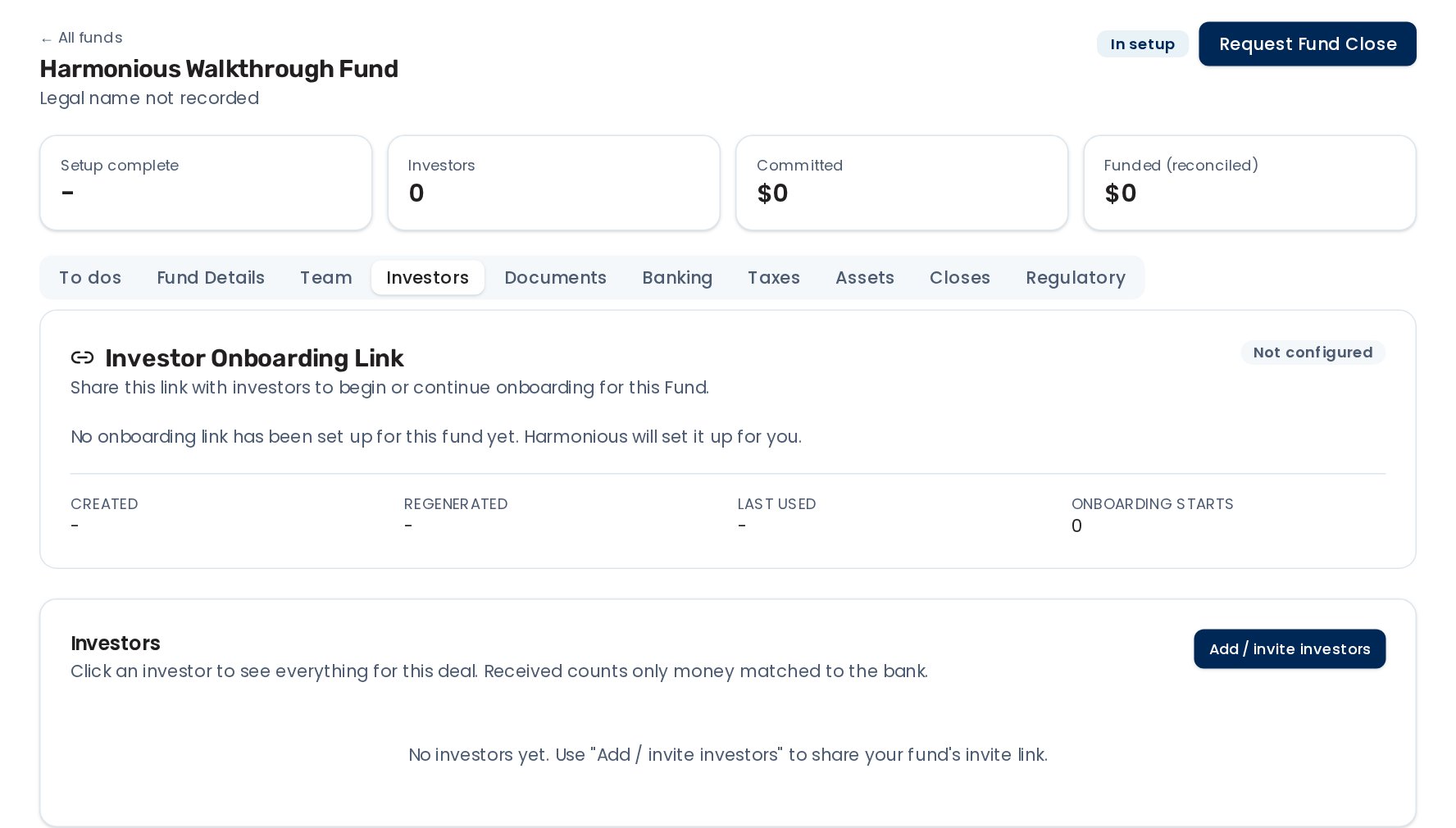 The Investors tab of a fund, with the investor share link and investor list