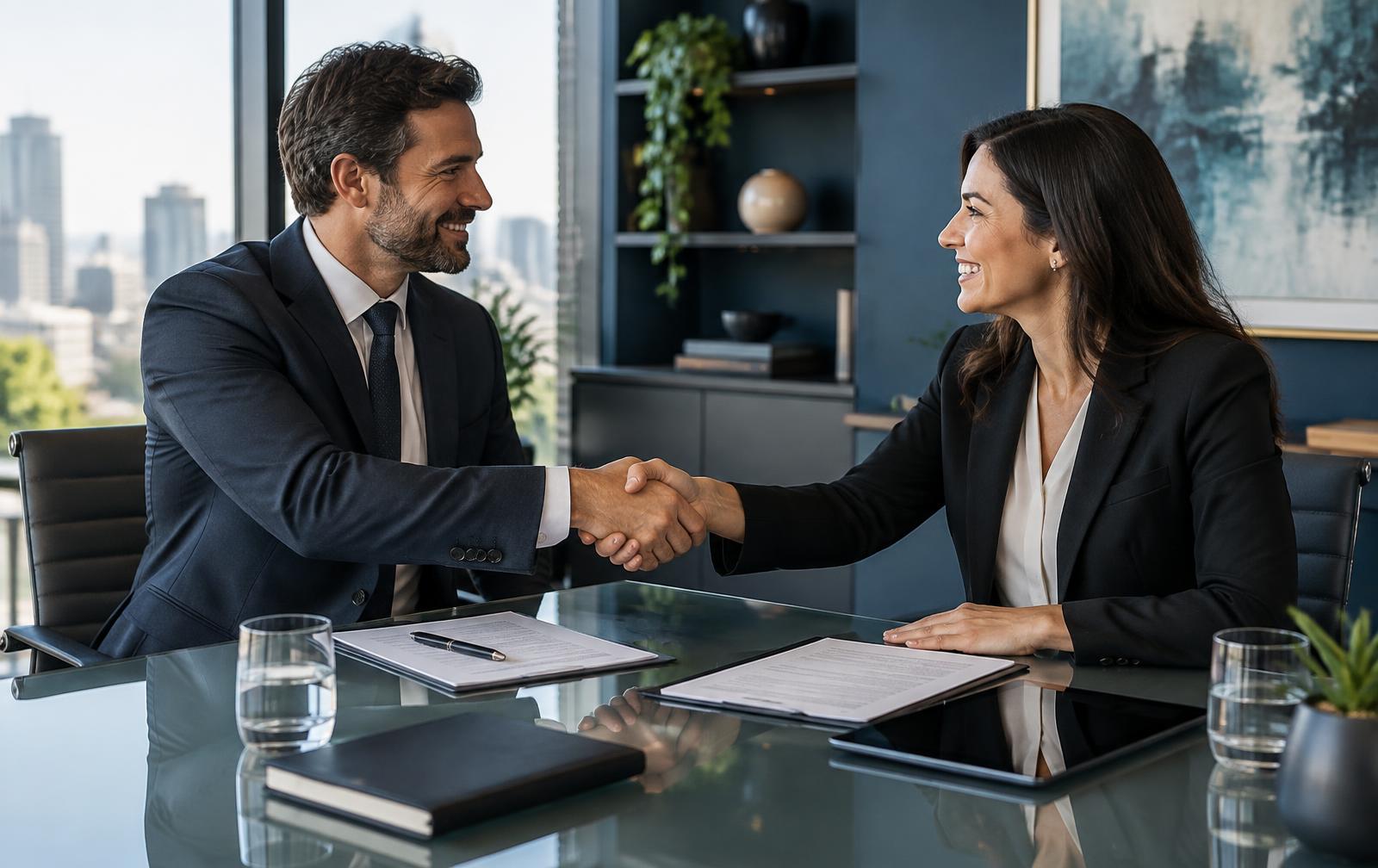 Partners shaking hands after closing a deal